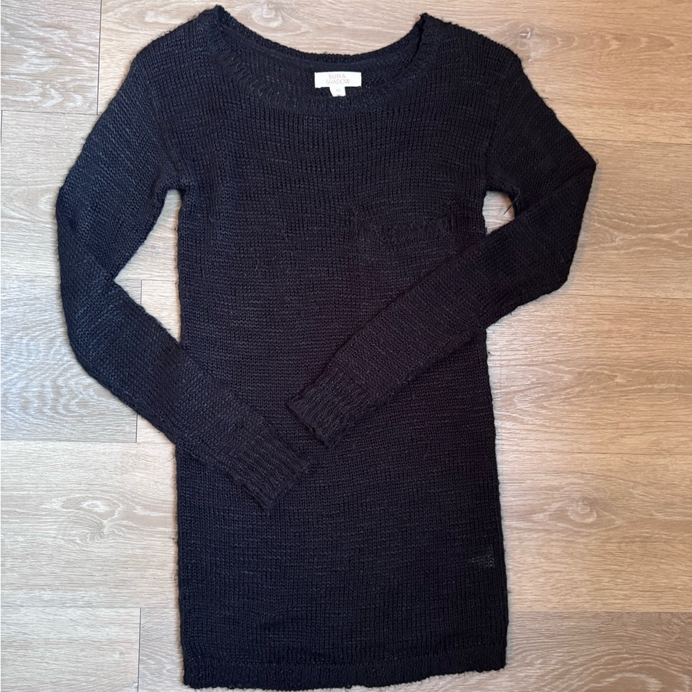 Sun & Shadow Knit Black Sweater W/ Front Pocket - Size Extra Small, 30” Long